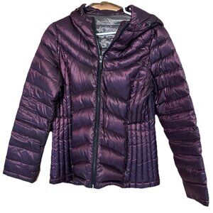 Andrew Marc  Down Packable Quilted Purple Hooded Full Zip Puffer Jacket Metallic